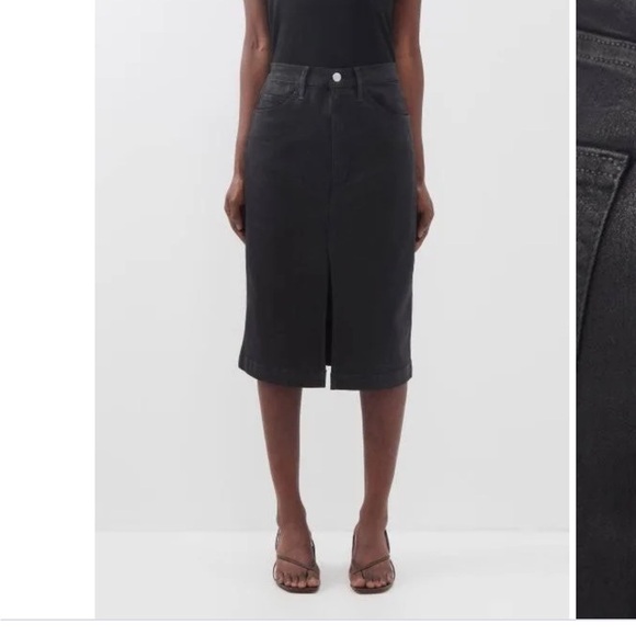 Frame Black Slit-Front Coated Midi Skirt 25 - Picture 4 of 13